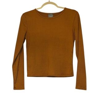 NA XXXX ???? Brown Clay Ribbed Knit Stretch Top